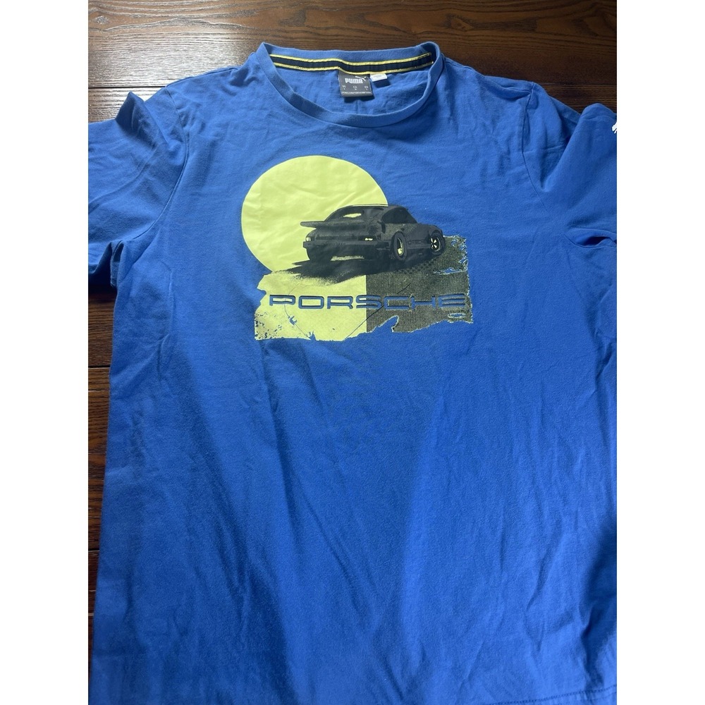 Porsche Turbo Shirt Men Large 911 Legacy Puma Sports Car Blue Cotton